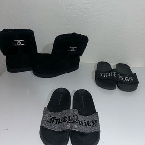 Juicy Couture Black Slippers with Rhinestone Embellishments